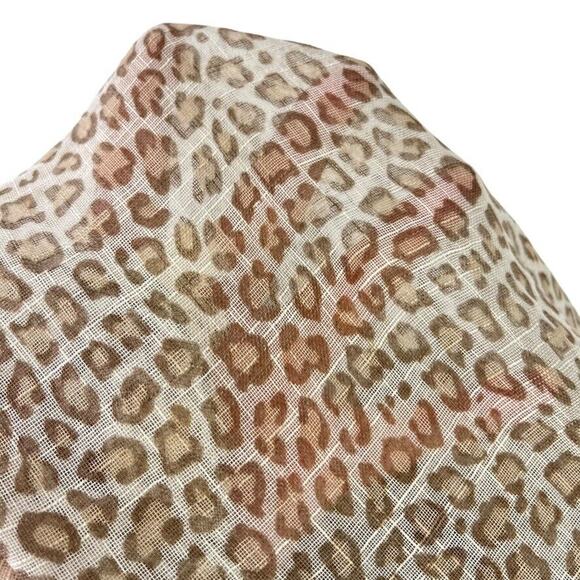 Chicos Womens Leopard Print Scarf Fringe Sheer Wrap 42x42 Square Beige Ivory - Picture 2 of 16